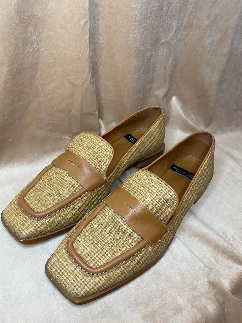Angel Alarcón Woven Raffia Penny Loafers